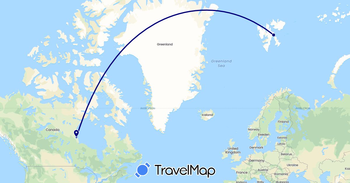 TravelMap itinerary: driving in Canada, Norway (Europe, North America)